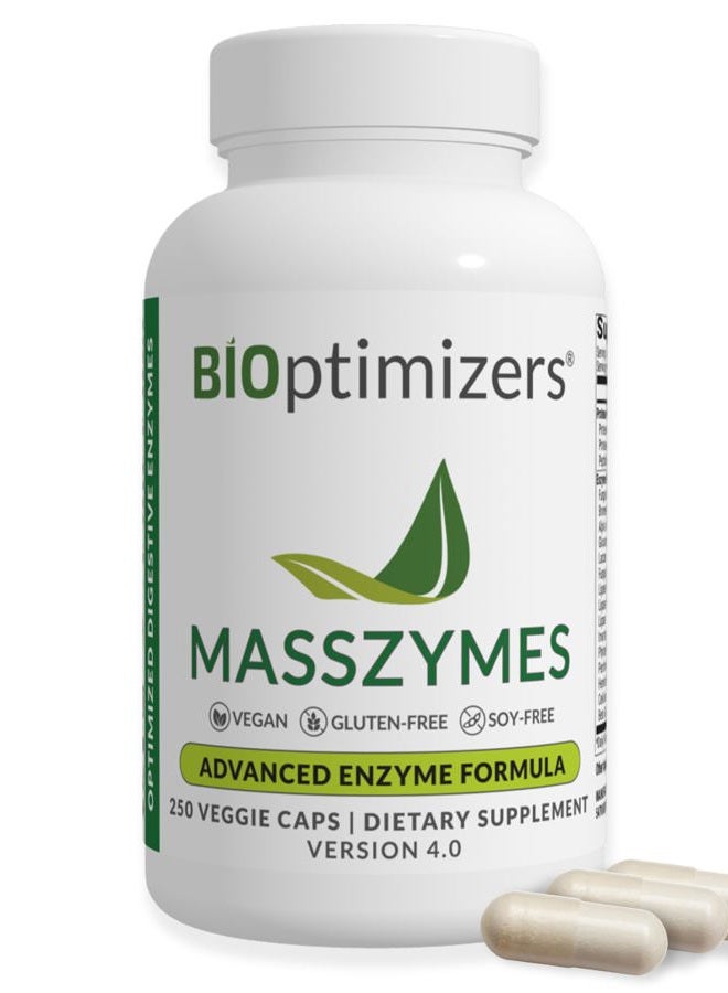 BIOptimizers MassZymes - Complete Digestive Enzymes Supplement for Gut Health - Bloating Relief for Men and Women - Lipase Amylase Bromelain Digestive Enzymes (250 Capsules) - Image 1