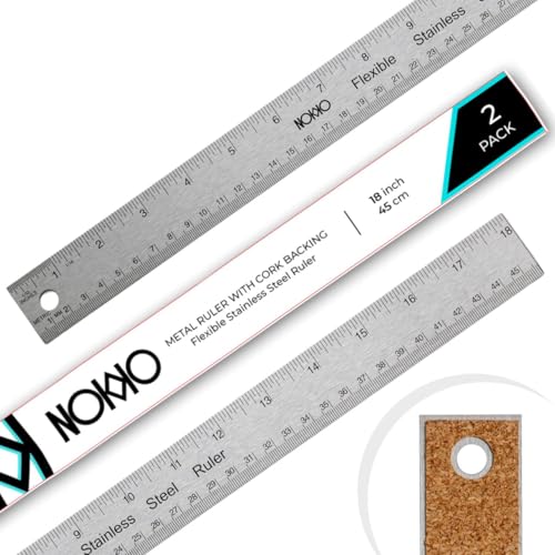 NOKKO 18 Inch Metal Ruler with Cork Backing Pack of 2 Stainless Steel Straight Edge Ruler with Inches and Centimeters NonSlip Cork Back for Precision Measurement and Stability - Image 1