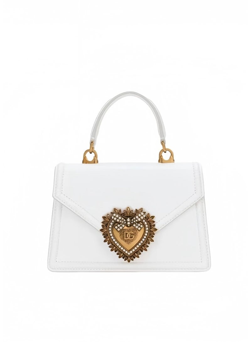 D&G white leather top tote bag with heart-shaped logo, luxurious mini handbag - Image 1
