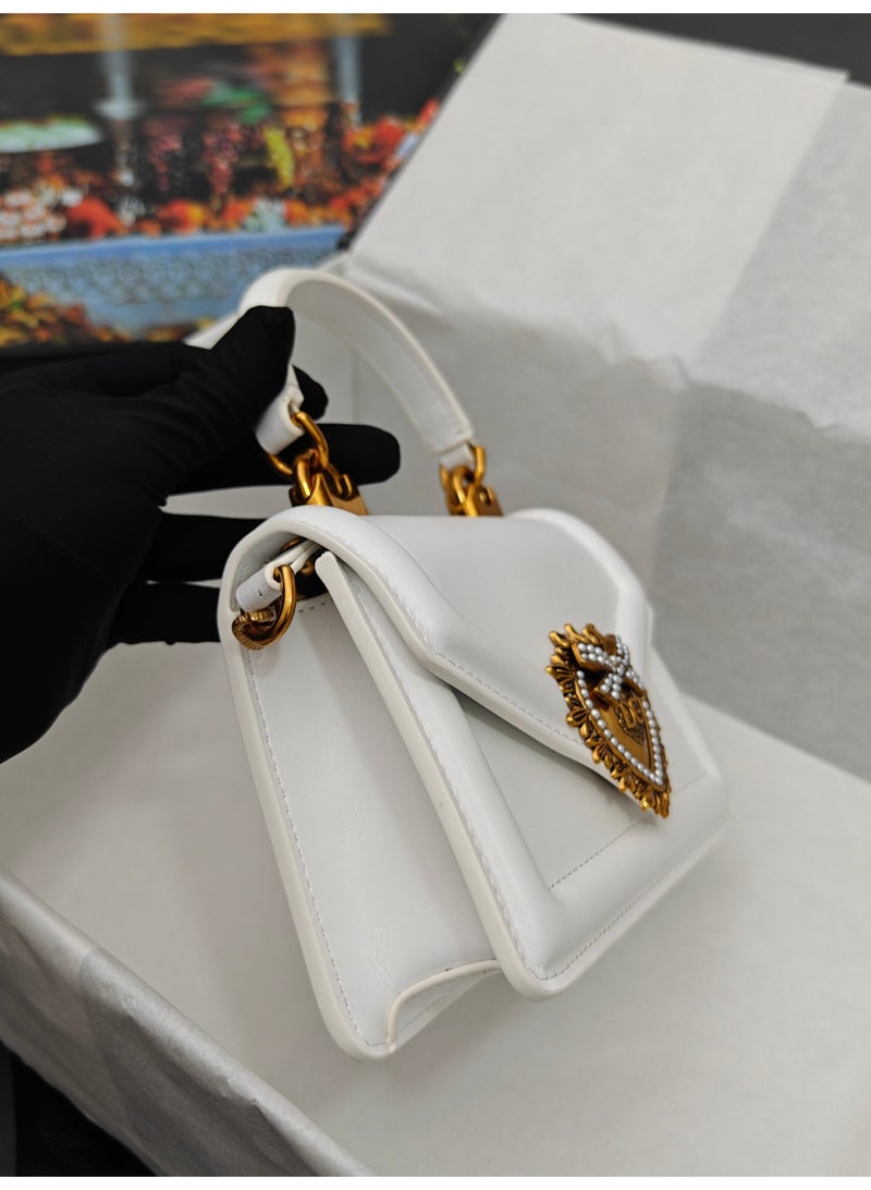 D&G white leather top tote bag with heart-shaped logo, luxurious mini handbag - Image 5