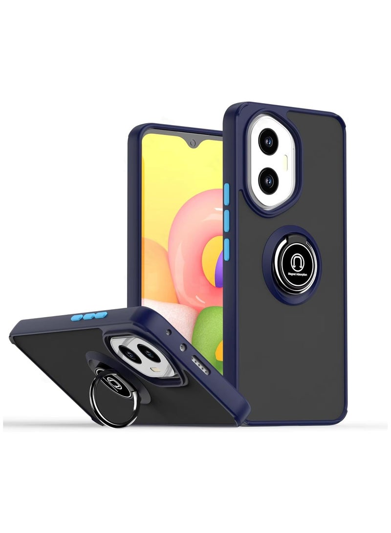 Honor 300 Case Cover Metal Ring Holder Grip Kickstand Car Magnetic Mount Shockproof Matte Hard Back Bumper Case for Honor 300 5G Blue