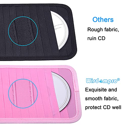 Wisdompro Car CD Case Holder, Wisdompro Vehicle Sun Visor Organizer for Cars with 12 DVD Storage Sleeves, 1 Mesh Pocket, 1 Pen Holder and Elastic Strap, Pink - Image 3