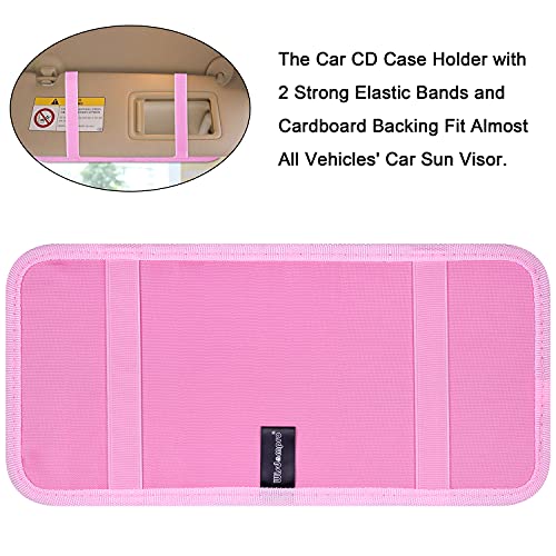 Wisdompro Car CD Case Holder, Wisdompro Vehicle Sun Visor Organizer for Cars with 12 DVD Storage Sleeves, 1 Mesh Pocket, 1 Pen Holder and Elastic Strap, Pink - Image 4