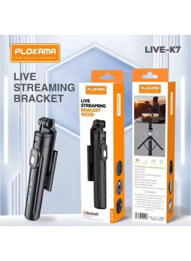 PLOKAMA Live  K7  Extendable Selfie Stick Tripod – Portable Phone Stand for iPhone & Android Perfect for Travel & Content Creation - Image 1