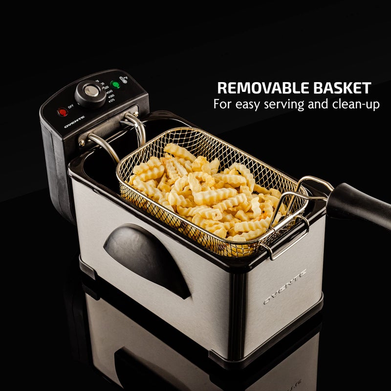 OVENTE Electric Deep Fryer 2 Liter Capacity, 1500 Watt Lid with Viewing Window and Odor Filter, Adjustable Temperature, Removable Frying Basket and Easy to Clean Stainless Steel Body, Silver FDM2201BR - Image 5