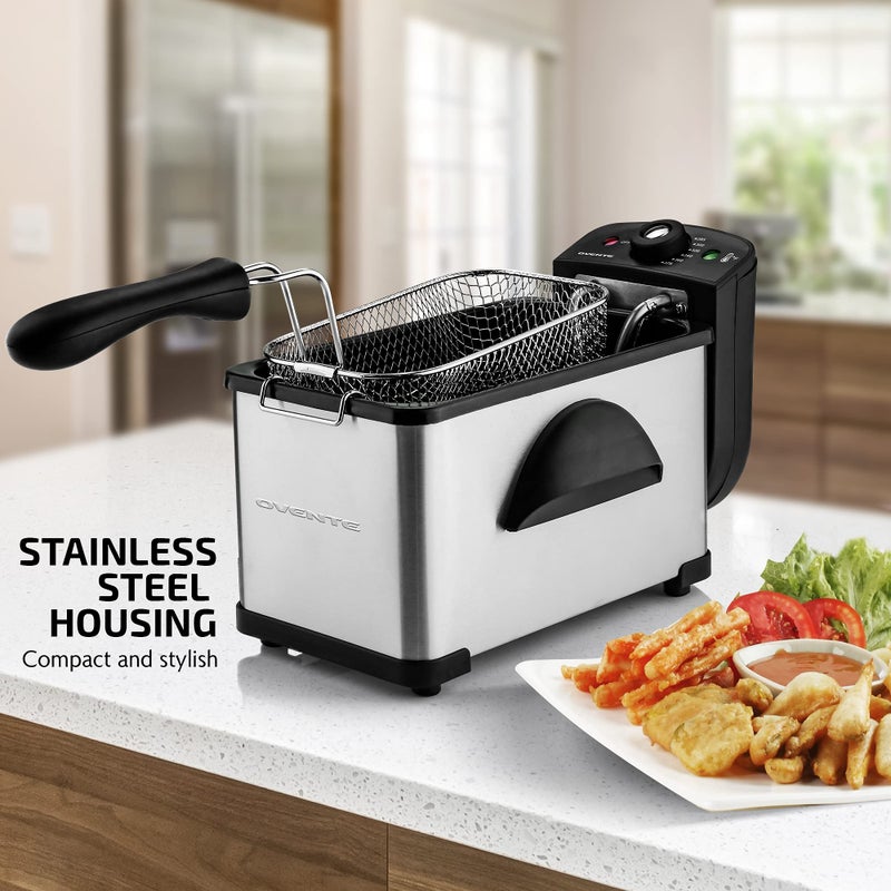 OVENTE Electric Deep Fryer 2 Liter Capacity, 1500 Watt Lid with Viewing Window and Odor Filter, Adjustable Temperature, Removable Frying Basket and Easy to Clean Stainless Steel Body, Silver FDM2201BR - Image 4