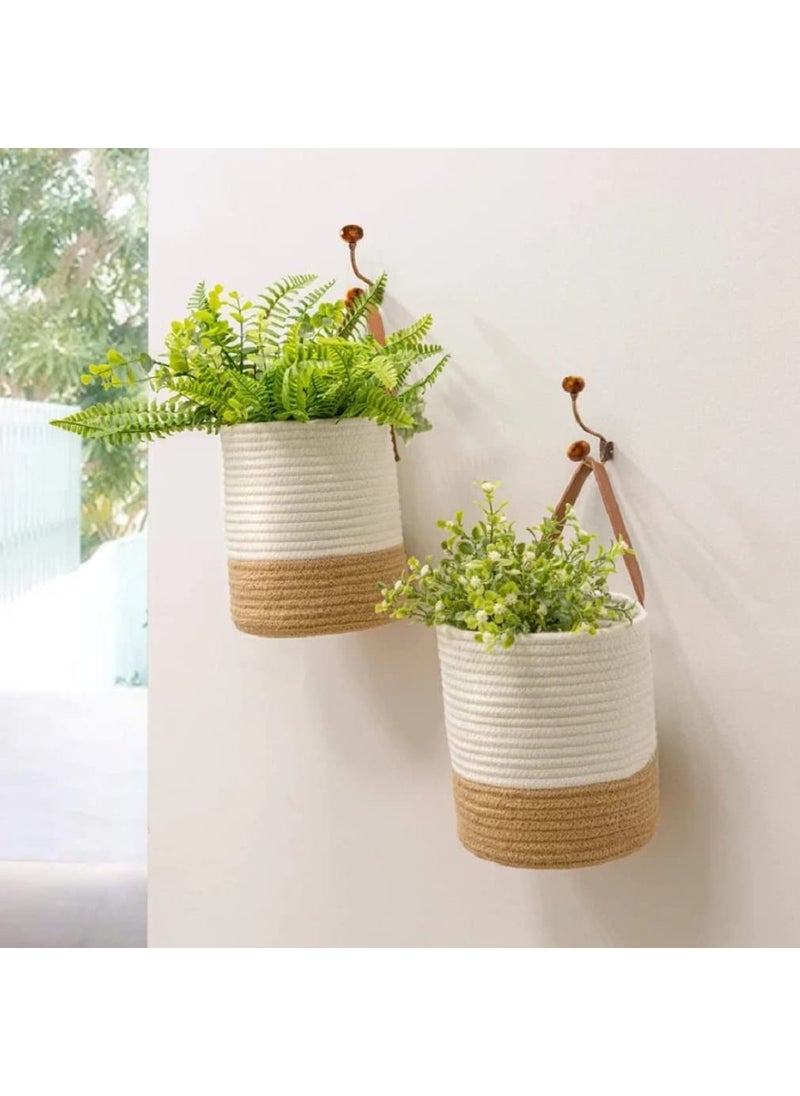 AIESY AIESY Live Beautiful Ingeniously Handcrafted Decorative Rope Hanging Fabric Basket 7X8 inch 2 Pcs Set WhiteBeige  - Image 5