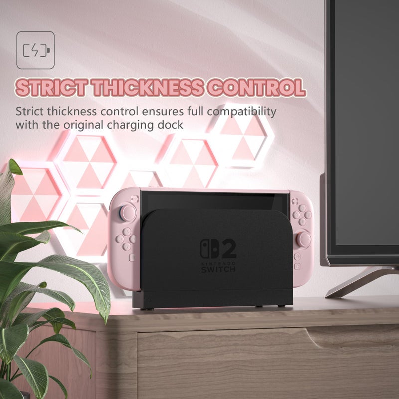 PlayVital Protective Case for Nintendo Switch 2 - Cute Dockable Hard Case Shell for Switch 2 with Thumb Grip & Sticker & Button Caps, Anti-Scratch & Shockproof Cover Skin - Cherry Blossoms Pink - Image 2