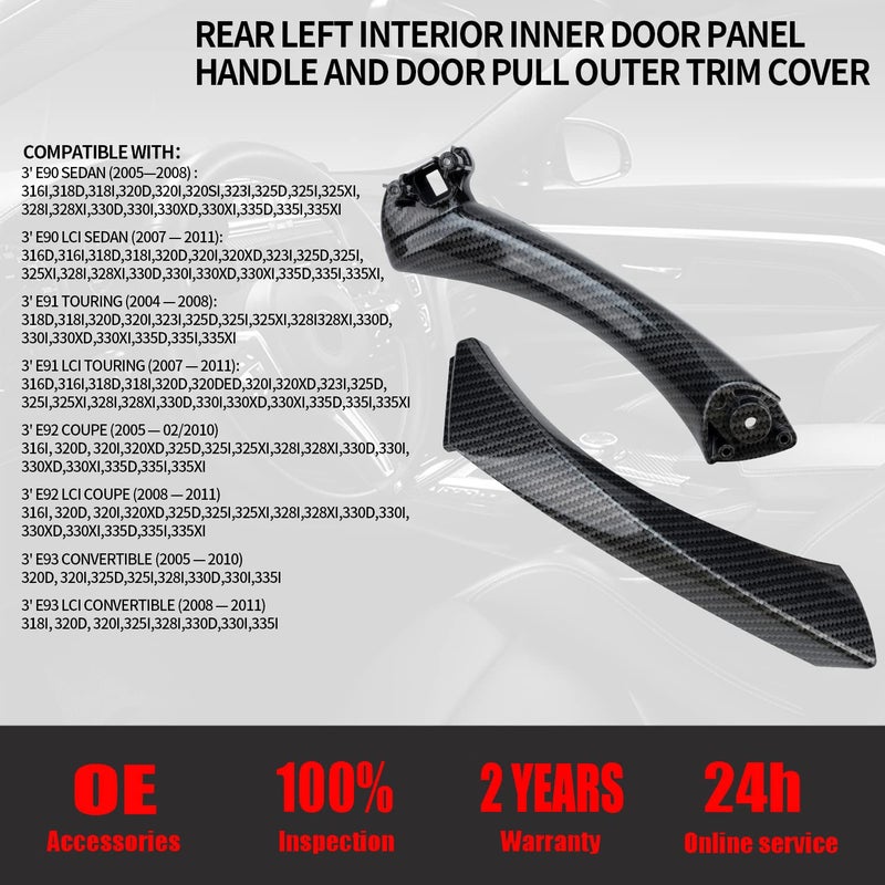 Qagea Carbon Fiber Rear Left Interior Inner Door Panel Handle and Door Pull Outer Trim Cover Replacement for 20042011 BMW 3 Series 318 320 325 330 335 E90E91 - Image 4