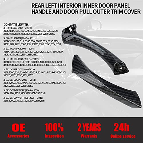 Qagea Carbon Fiber Rear Left Interior Inner Door Panel Handle and Door Pull Outer Trim Cover Replacement for 20042011 BMW 3 Series 318 320 325 330 335 E90E91 - Image 3