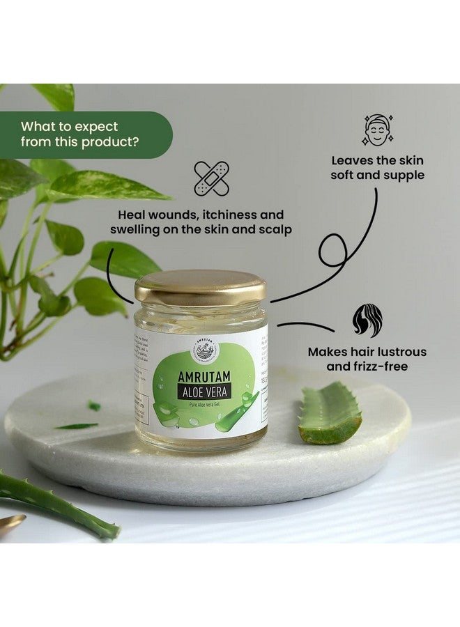 Amrutam Pure Aloe Vera Gel - Natural Moisturizer For Face And Body | Multipurpose Gel | Soothes Sunburn | Hydrates Skin, Reduces Acne | Anti-Aging Benefits | Lightens Scars & Blemishes | 100% Pure And Organic | Silicone & Paraben Free | 150G - Image 2