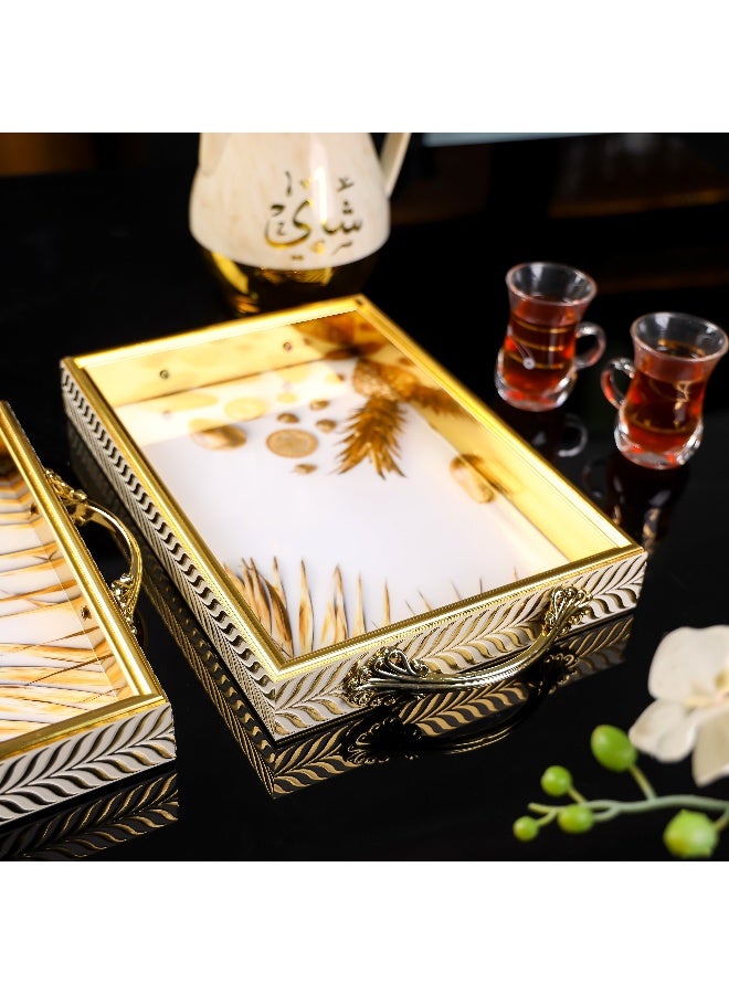 Royalford 2-Piece Arabic Style Tray Set Elegant Gold Finish With Handles Stackable Easy to Clean Convenient to Store - Image 1