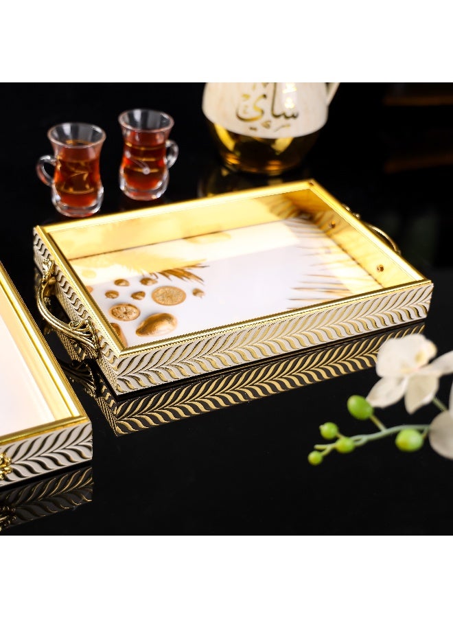 Royalford 2-Piece Arabic Style Tray Set Elegant Gold Finish With Handles Stackable Easy to Clean Convenient to Store - Image 2
