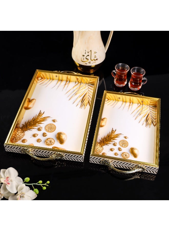 Royalford 2-Piece Arabic Style Tray Set Elegant Gold Finish With Handles Stackable Easy to Clean Convenient to Store - Image 3