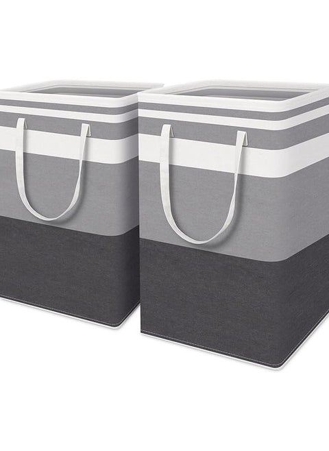 2-Pack Large Laundry Basket, Waterproof, Freestanding Laundry Hamper, Collapsible Tall Clothes Hamper with Extended Handles for Clothes Toys in the Dorm and Family-(Grey, 75L)