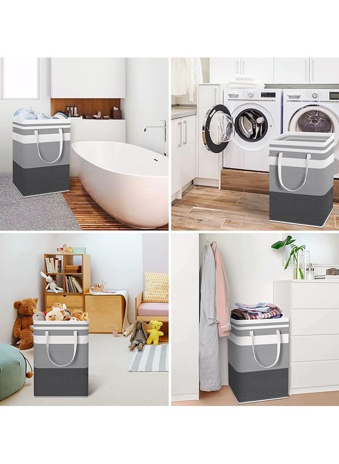 2-Pack Large Laundry Basket, Waterproof, Freestanding Laundry Hamper, Collapsible Tall Clothes Hamper with Extended Handles for Clothes Toys in the Dorm and Family-(Grey, 75L)
