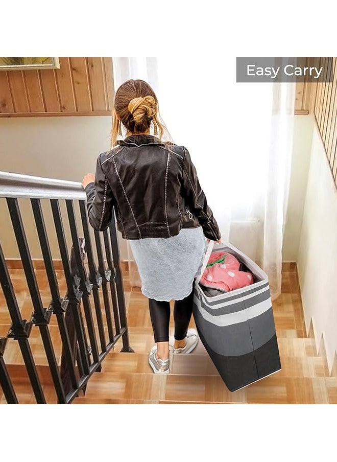 2-Pack Large Laundry Basket, Waterproof, Freestanding Laundry Hamper, Collapsible Tall Clothes Hamper with Extended Handles for Clothes Toys in the Dorm and Family-(Grey, 75L)