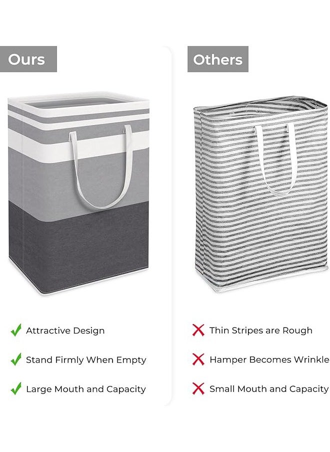 2-Pack Large Laundry Basket, Waterproof, Freestanding Laundry Hamper, Collapsible Tall Clothes Hamper with Extended Handles for Clothes Toys in the Dorm and Family-(Grey, 75L)