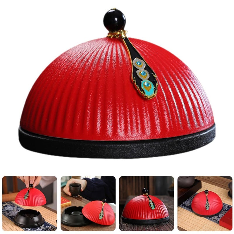Official Hat Shaped Porcelain Ashtray With Lid Creative Windproof Cigarette Ash Holder For Office Living Room Decoration 1pcs Red Antique Style - Image 5