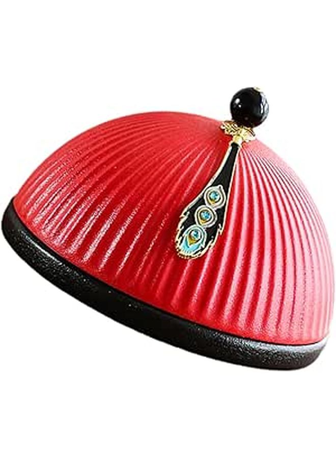 Official Hat Shaped Porcelain Ashtray With Lid Creative Windproof Cigarette Ash Holder For Office Living Room Decoration 1pcs Red Antique Style - Image 1