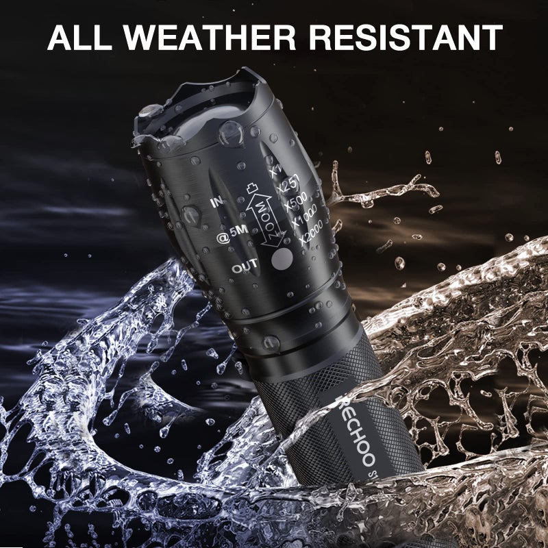 RECHOO 8 Pack LED Flashlight, Bright Powerful Flash Light with 5 Lighting Modes, Small Zoomable Tactical Flashlights High Lumens, Waterproof EDC Flashlights for Home, Camping, Emergency - S1500 - Image 5