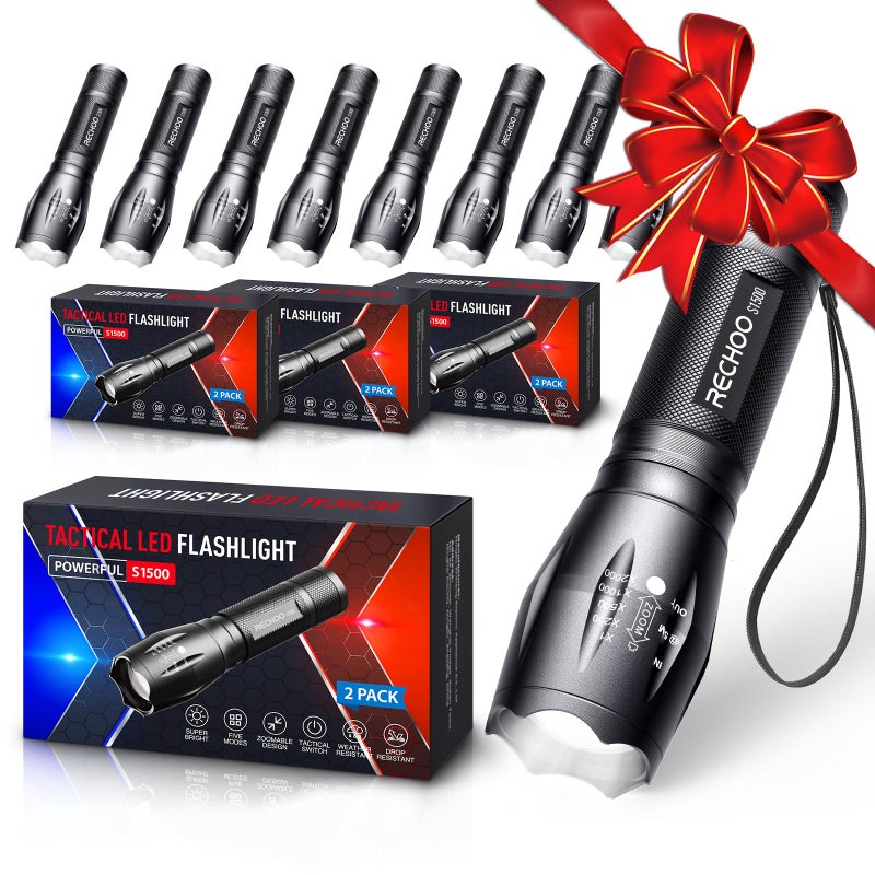 RECHOO 8 Pack LED Flashlight, Bright Powerful Flash Light with 5 Lighting Modes, Small Zoomable Tactical Flashlights High Lumens, Waterproof EDC Flashlights for Home, Camping, Emergency - S1500 - Image 1