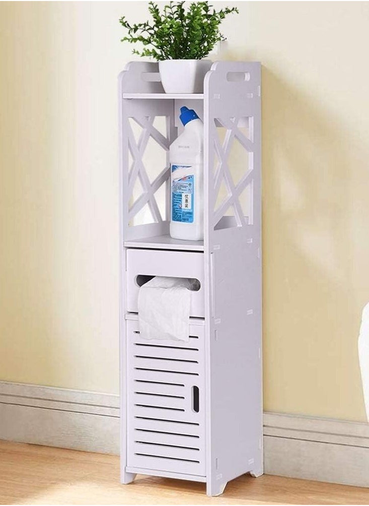 Generic - Small Bathroom Storage Corner Floor Cabinet, Thin Toilet Vanity Cabinet, Narrow Bath Sink Organizer, Towel Storage Shelf for Paper Holder, White (Wood Composite Board) - Image 1