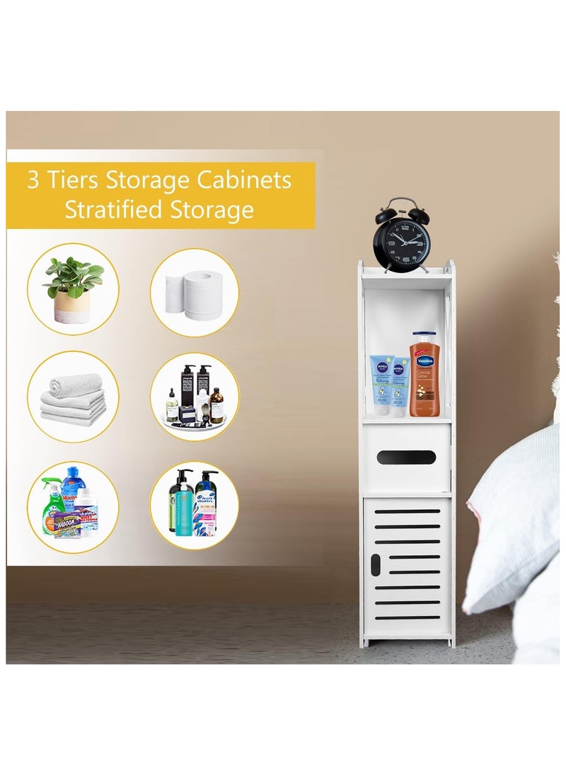 Generic - Small Bathroom Storage Corner Floor Cabinet, Thin Toilet Vanity Cabinet, Narrow Bath Sink Organizer, Towel Storage Shelf for Paper Holder, White (Wood Composite Board) - Image 1