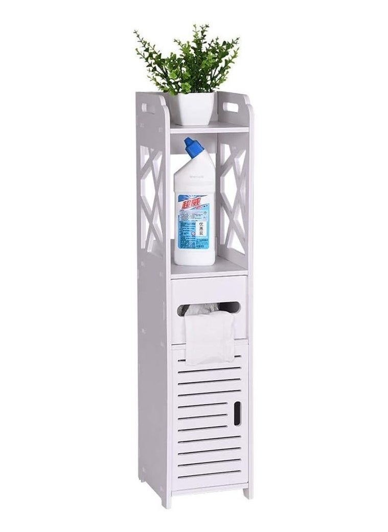 Generic - Small Bathroom Storage Corner Floor Cabinet, Thin Toilet Vanity Cabinet, Narrow Bath Sink Organizer, Towel Storage Shelf for Paper Holder, White (Wood Composite Board) - Image 1