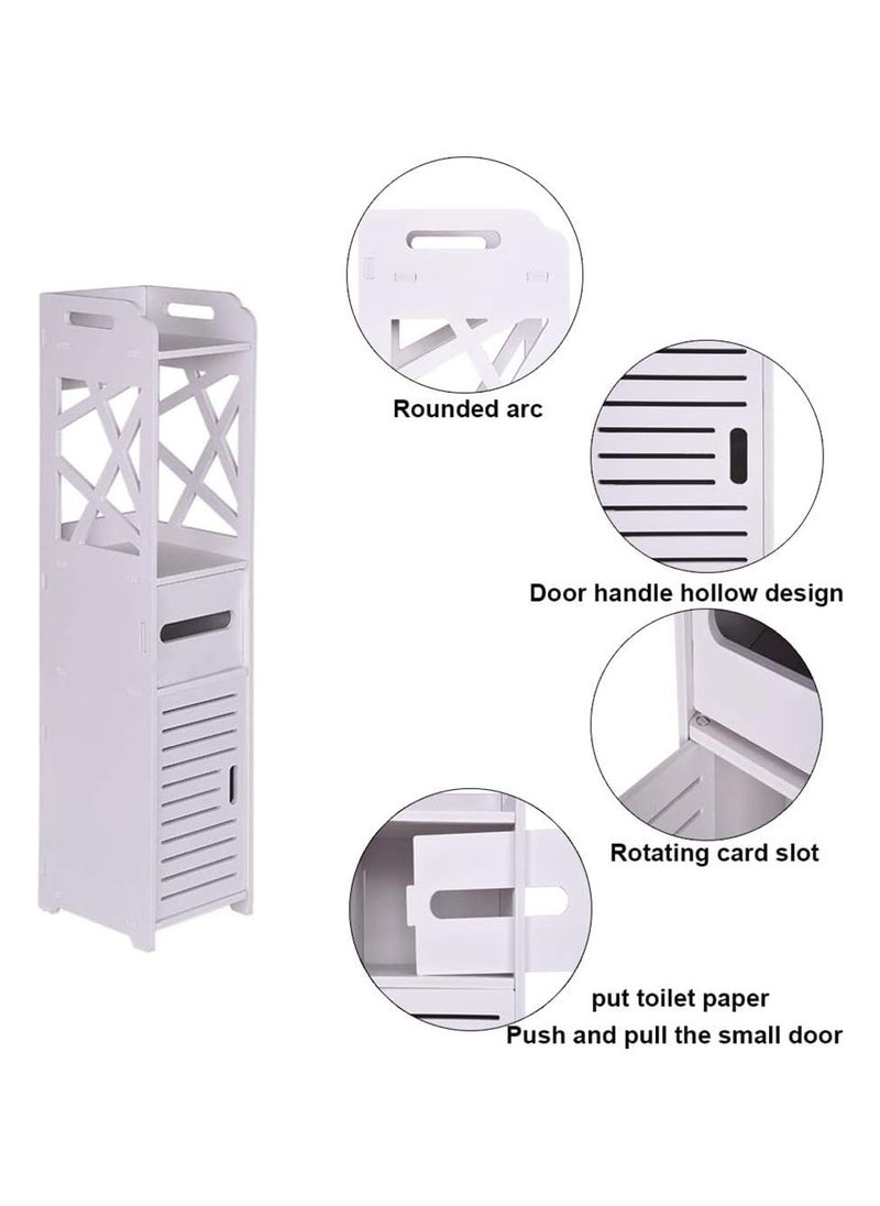 Generic - Small Bathroom Storage Corner Floor Cabinet, Thin Toilet Vanity Cabinet, Narrow Bath Sink Organizer, Towel Storage Shelf for Paper Holder, White (Wood Composite Board) - Image 1