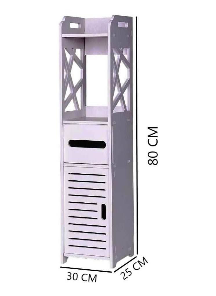 Generic - Small Bathroom Storage Corner Floor Cabinet, Thin Toilet Vanity Cabinet, Narrow Bath Sink Organizer, Towel Storage Shelf for Paper Holder, White (Wood Composite Board) - Image 1