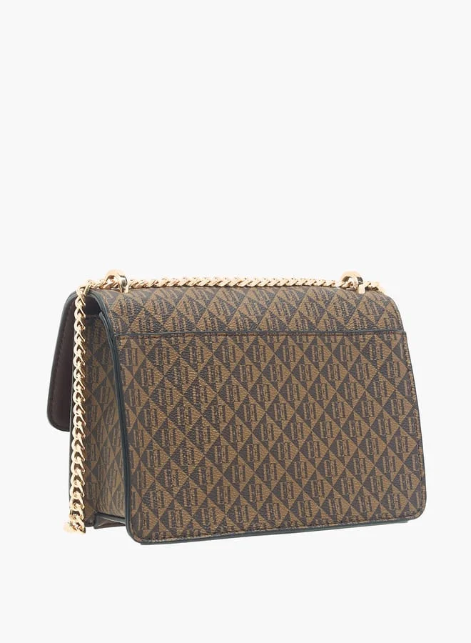 ايل Women Monogram Print Crossbody Bag with Adjustable Strap and Flap Closure