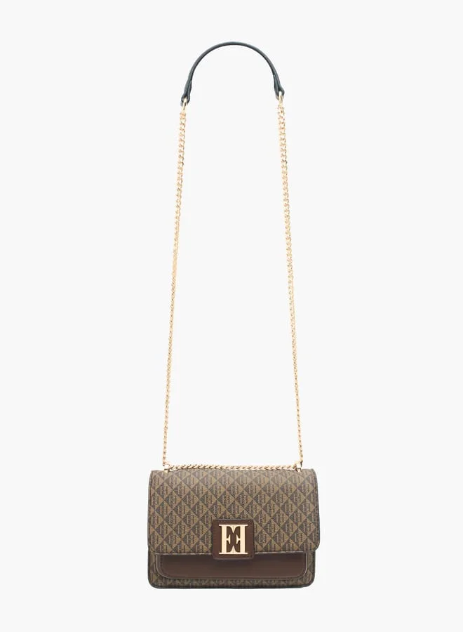 ايل Women Monogram Print Crossbody Bag with Adjustable Strap and Flap Closure