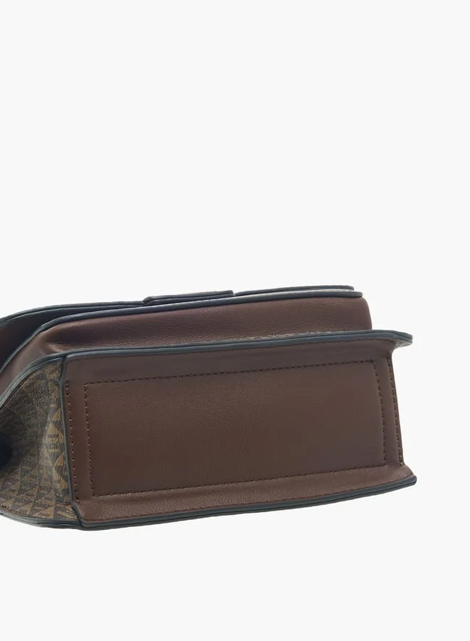 ايل Women Monogram Print Crossbody Bag with Adjustable Strap and Flap Closure