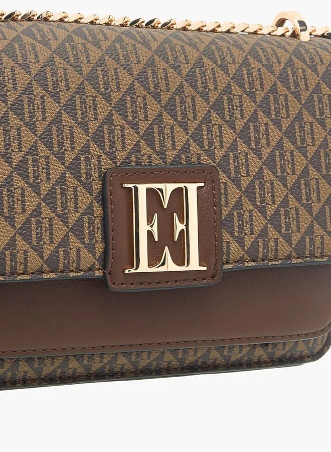 ايل Women Monogram Print Crossbody Bag with Adjustable Strap and Flap Closure