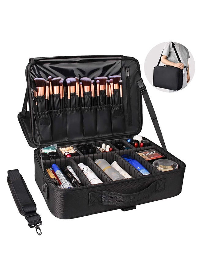 Arabest Makeup Case 15.7 Inch Travel Makeup Train Case Professional Makeup Artist Case Nail Polish Organizer Storage Box with Adjustable Shoulder Strap  - Image 1