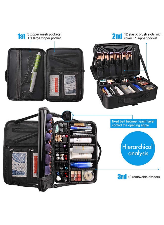 Arabest Makeup Case 15.7 Inch Travel Makeup Train Case Professional Makeup Artist Case Nail Polish Organizer Storage Box with Adjustable Shoulder Strap  - Image 3