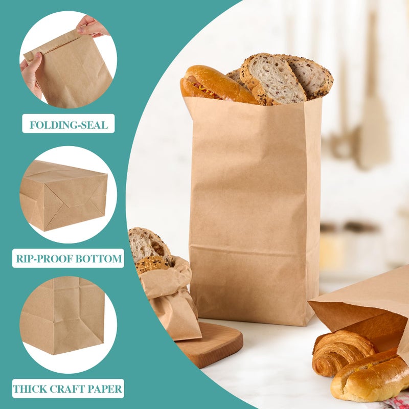 MUCHII 8 LB Paper Lunch Bags,100 Count Brown Paper Bags for Lunches, Snacks, Take Out and Small Items - Image 3