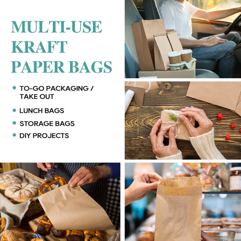 MUCHII 8 LB Paper Lunch Bags,100 Count Brown Paper Bags for Lunches, Snacks, Take Out and Small Items - Image 4