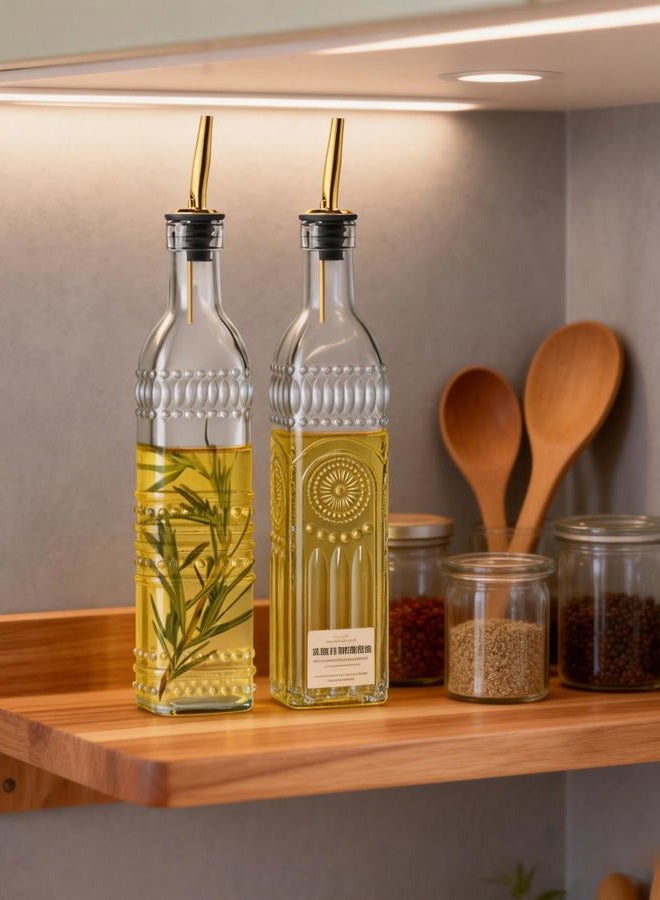 Ruiao 2 Pcs Olive Oil Dispenser Bottle for Kitchen,17oz Clear Glass Cooking Oil and Vinegar Dispenser Set, Coffee Syrup Dispenser with 2 Pourers and 1 Funnel (Two squares) - Image 3