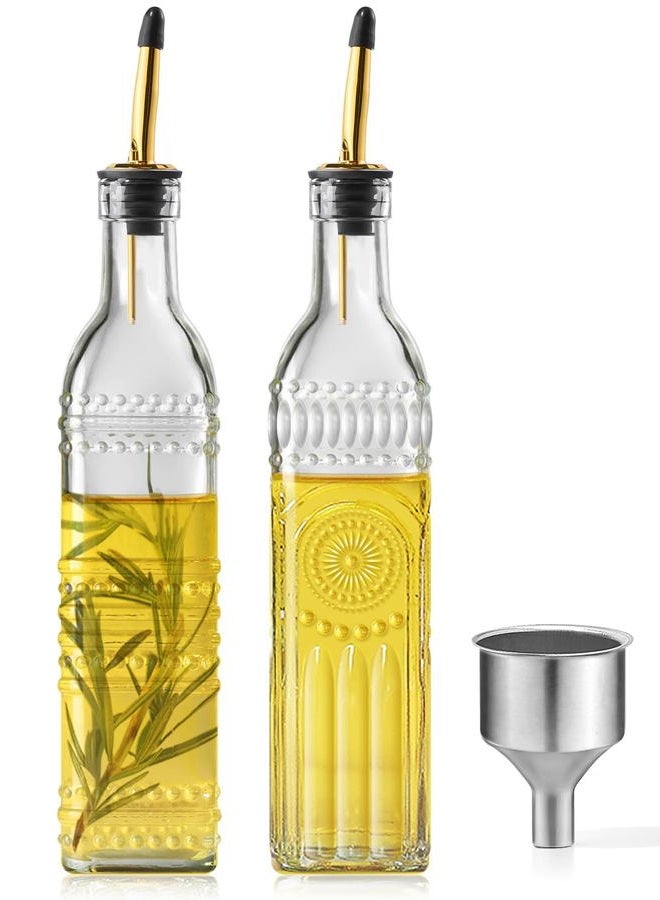 Ruiao 2 Pcs Olive Oil Dispenser Bottle for Kitchen,17oz Clear Glass Cooking Oil and Vinegar Dispenser Set, Coffee Syrup Dispenser with 2 Pourers and 1 Funnel (Two squares) - Image 1