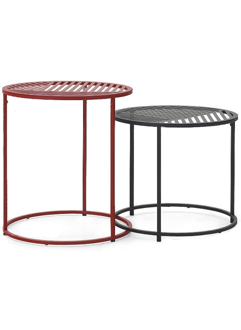 Generic Indian Decor 48225 Round Recessed Side Tables Small Space Coffee Tables Red Black Accent Table Lightweight Indoor Tables Decoration Size 40 40 35CM 40 40 45CM Color Red Black  - Image 1