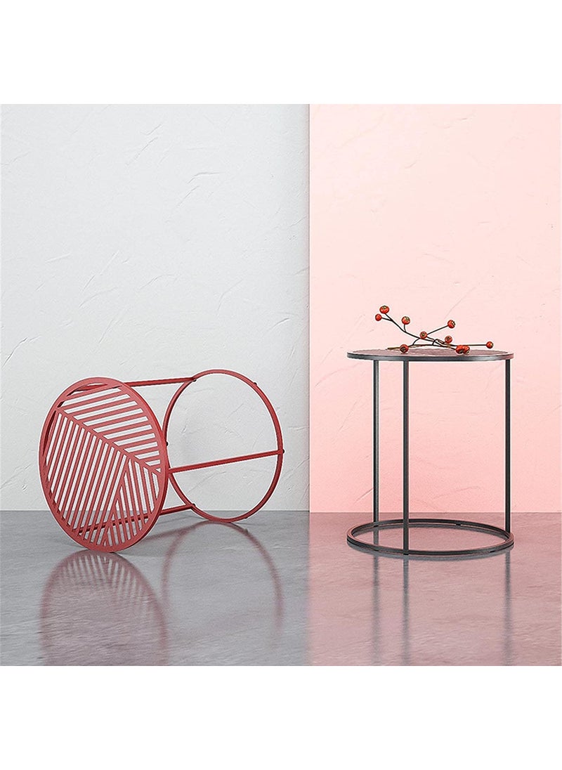 Generic Indian Decor 48225 Round Recessed Side Tables Small Space Coffee Tables Red Black Accent Table Lightweight Indoor Tables Decoration Size 40 40 35CM 40 40 45CM Color Red Black  - Image 2