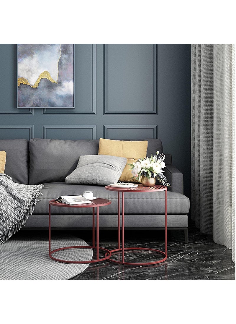 Generic Indian Decor 48225 Round Recessed Side Tables Small Space Coffee Tables Red Black Accent Table Lightweight Indoor Tables Decoration Size 40 40 35CM 40 40 45CM Color Red Black  - Image 5