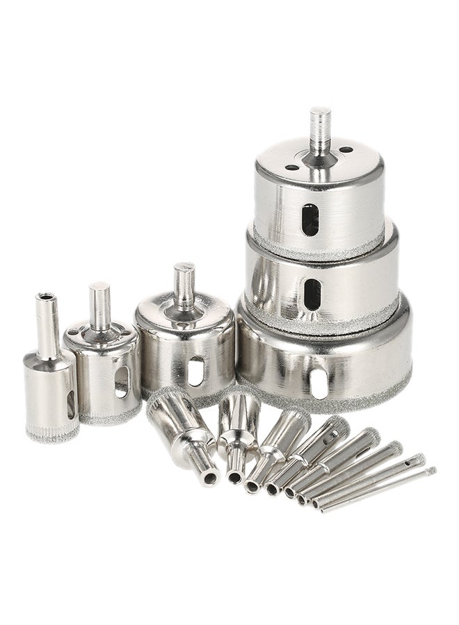 Loquat 14-Piece Glass Hole Saw Drill Bit Set Silver