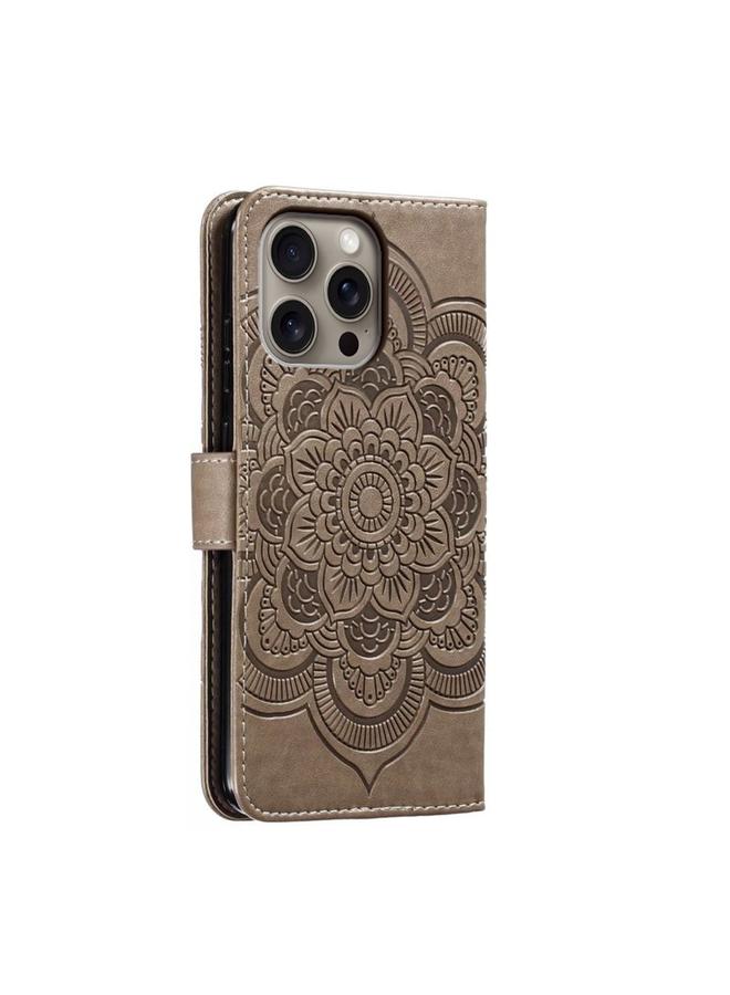 S-TOP Case For iPhone 16 Pro Max Mandala Embossing Pattern Horizontal Flip Leather Phone Case - Image 3