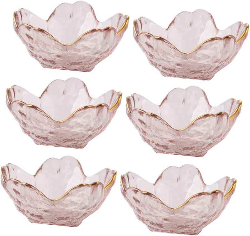 SHOWERORO 6pcs Cherry Blossom Glass Dish Decorative Glass Bowl Dip Bowls Shape Glass Fruit Plate Clear Glass Dinner Plates Sauce Dipping Bowls Design Jewelry Tray Salad Bowls - Image 1