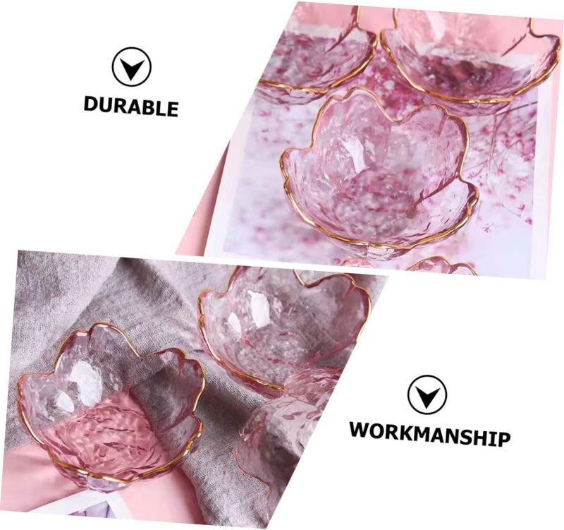 SHOWERORO 6pcs Cherry Blossom Glass Dish Decorative Glass Bowl Dip Bowls Shape Glass Fruit Plate Clear Glass Dinner Plates Sauce Dipping Bowls Design Jewelry Tray Salad Bowls - Image 5