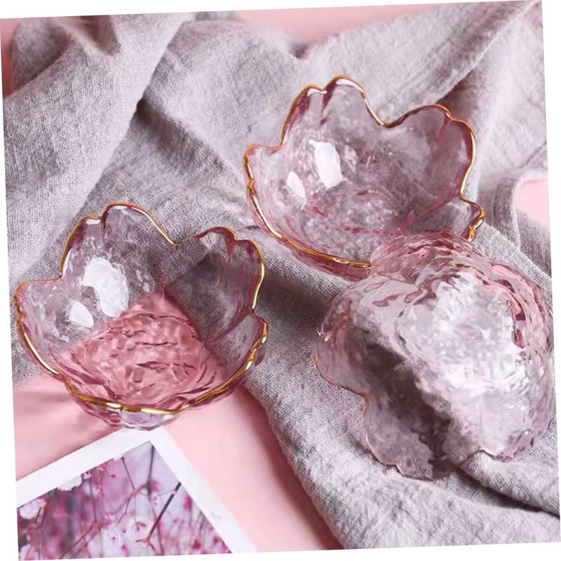 SHOWERORO 6pcs Cherry Blossom Glass Dish Decorative Glass Bowl Dip Bowls Shape Glass Fruit Plate Clear Glass Dinner Plates Sauce Dipping Bowls Design Jewelry Tray Salad Bowls - Image 4
