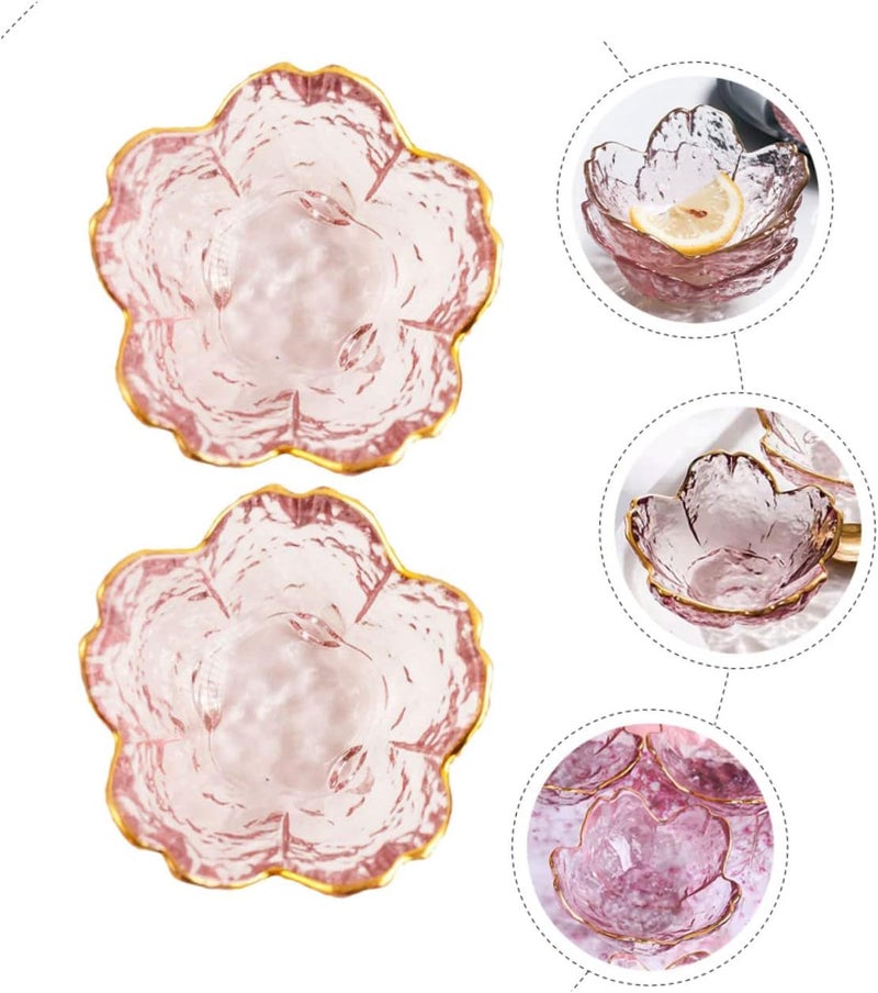 SHOWERORO 6pcs Cherry Blossom Glass Dish Decorative Glass Bowl Dip Bowls Shape Glass Fruit Plate Clear Glass Dinner Plates Sauce Dipping Bowls Design Jewelry Tray Salad Bowls - Image 3